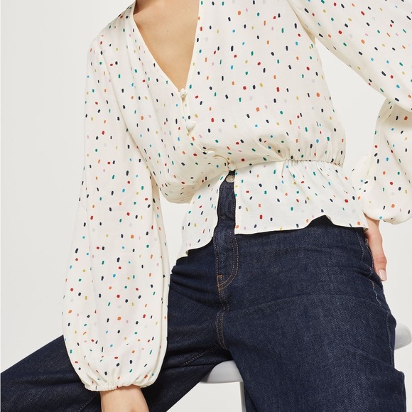 Topshop Sprinkle Polka Dot Print Multicolour Blouse - Picture 2 of 6